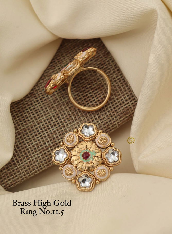 Brass High Gold Matte Ring Set 5 Wholesale Price In Surat
